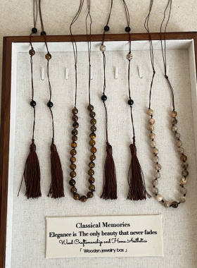 秋冬氛围感虎眼石天然石串珠毛刷长款项链女高级感时尚颈链锁骨链