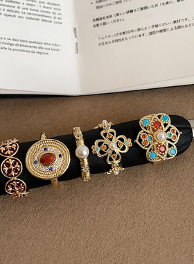 宫廷风彩钻珍珠滴油戒指女重工轻奢复古气质独特时尚潮流指环戒子