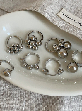 欧美夸张光面金属球戒指女设计感个性时尚气质通勤百搭指环戒子