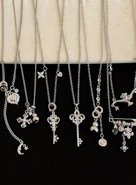多元素花朵十字架银色项链合集女中古个性复古时尚百搭颈链毛衣链
