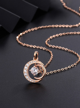 帝丰999纯银月亮项链女2023年新款ins双月相伴锆石锁骨链时尚配饰