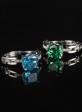 新款黄钻方形冰花切戒指镶嵌高碳钻轻奢百搭小众设计高级感粉钻