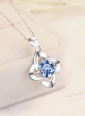 工厂批发简约s925纯银项链高级感时尚四叶草吊坠一克拉莫桑石跨境