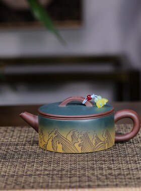密文一件宜兴紫砂壶原矿紫泥泥名家手工制作观海听涛汉瓦茶具