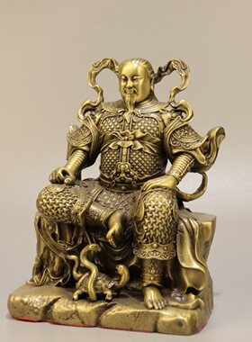 黄铜真武祖师爷摆件玄天上帝玄武大帝铜坐像摆件家居玄关祠堂摆设