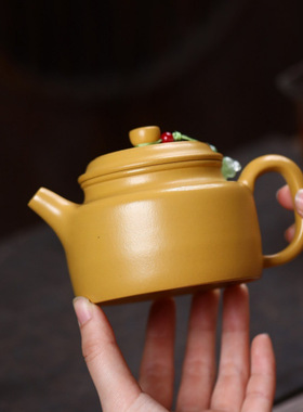 一件宜兴紫砂原矿黄金朱泥匠心手工制作德钟家用茶壶功夫茶具