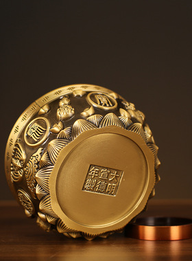 黄铜聚宝盆碗摆件桌面摆件客厅办公室乔迁新居客厅装饰摆件礼物