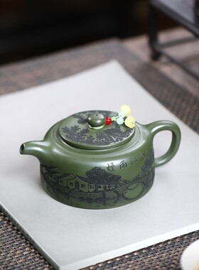一件跨境宜兴紫砂原矿绿泥名家手工制作烟雨江南茶壶礼品茶具