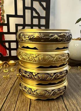 黄铜香炉底座百福缸铜葫芦黄铜莲花底座家居办公室复古创意铜摆件