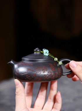 跨境分销宜兴紫砂壶原矿石黄匠心手工制作雅致寒江功夫茶具礼盒装