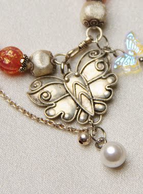 承李李原创设计 老银蝴蝶金箔琉璃福瓜雕刻现货 复古轻奢小众手串