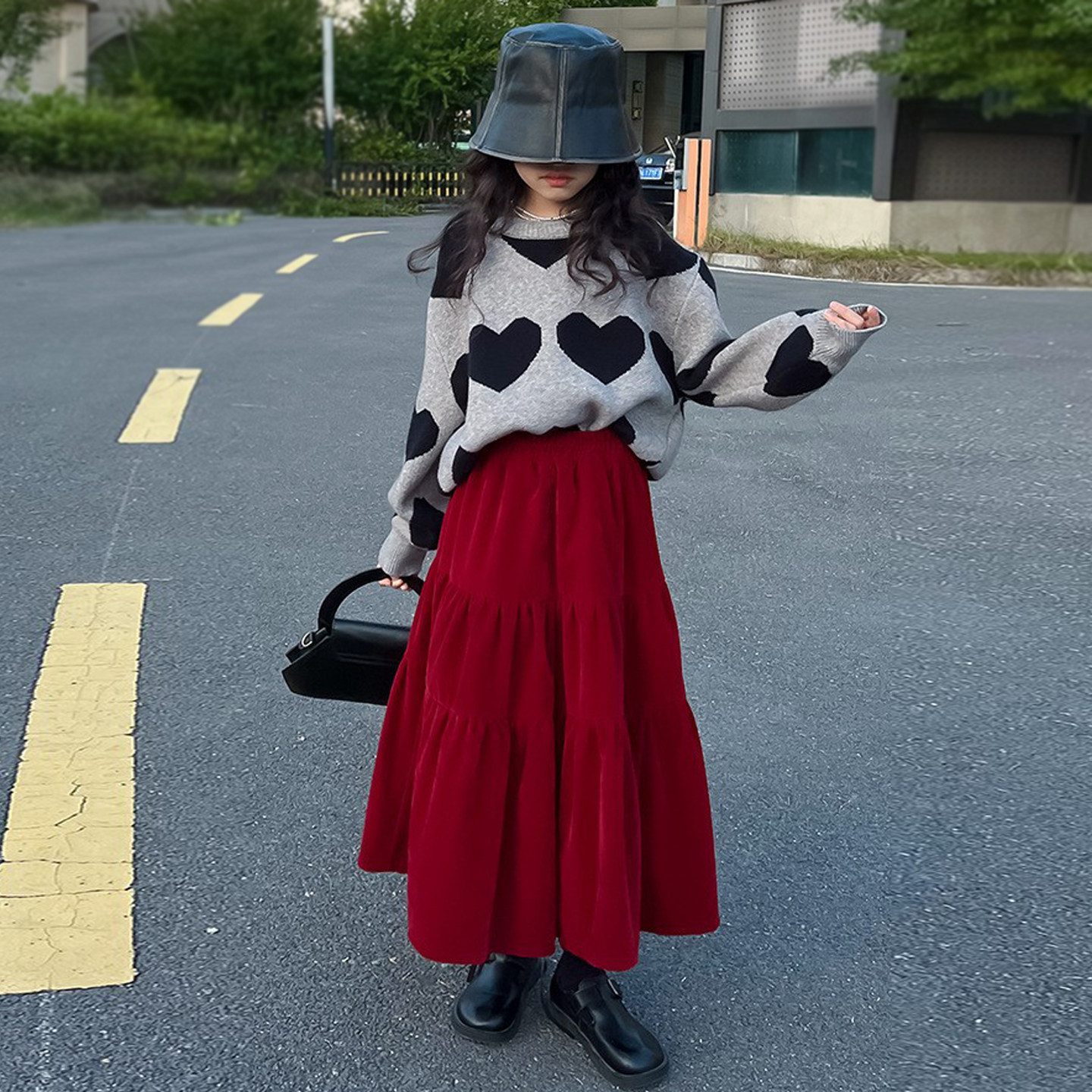 复古甜美风红色金丝绒半身裙女童秋冬款加绒高腰显瘦A字中长裙子,淘宝优惠券,粉丝福利购,淘宝优惠卷