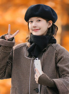 羊毛贝雷帽子女小头围画家帽子冬