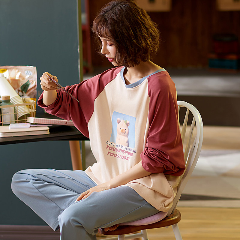 春秋纯棉长袖韩版可爱可外穿夏睡衣 施桑妃睡衣/家居服套装