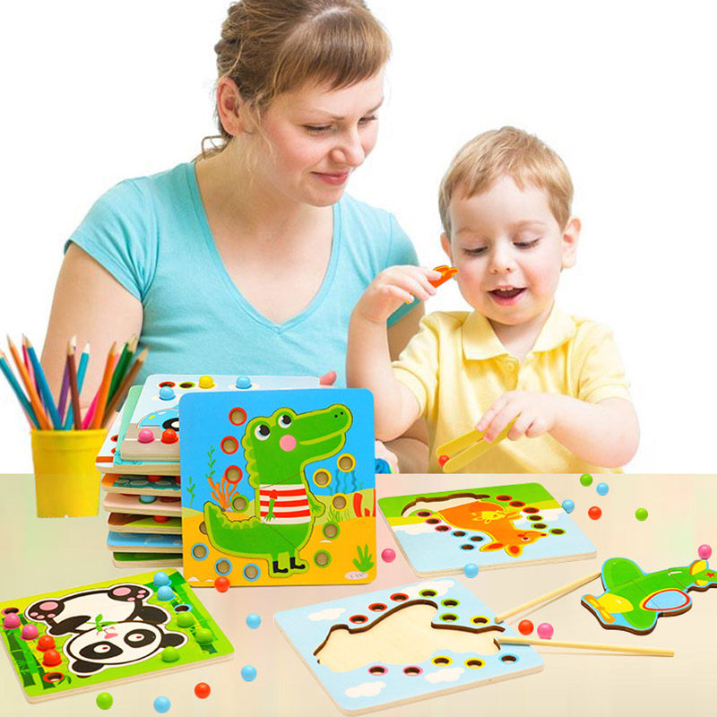 木质早教婴幼儿童宝宝训练动手能力3-6-8岁夹珠子球益智拼图拼板,淘宝优惠券,粉丝福利购,淘宝优惠卷