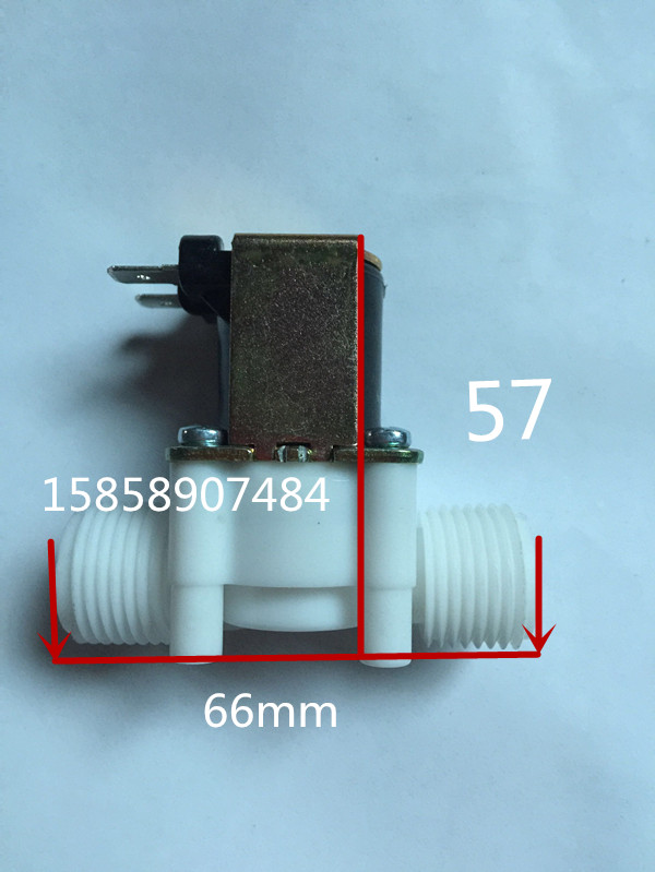 4分进水电磁阀 塑料电磁阀 常闭电磁阀12v 24v AC220V 长66mm实拍 - 图0