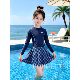 Counter high-end girls' suit swimsuit summer 2026 new long-sleeved round neck letter top skirt plaid kids