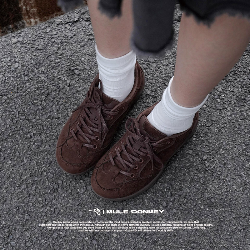 多嘴驴Donkey棕色德训鞋女秋冬复古运动休闲鞋厚底板鞋美拉德鞋子,淘宝优惠券,粉丝福利购,淘宝优惠卷