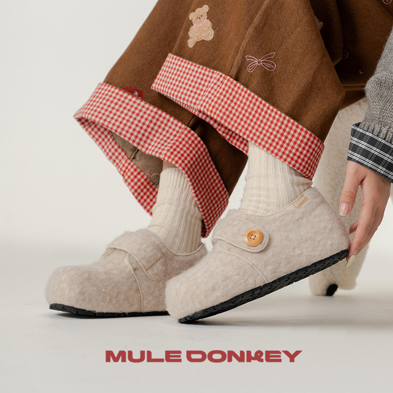 多嘴驴Donkey灰色毛绒勃肯鞋女冬季雪地靴毛毛鞋加绒保暖厚底棉鞋,淘宝优惠券,粉丝福利购,淘宝优惠卷