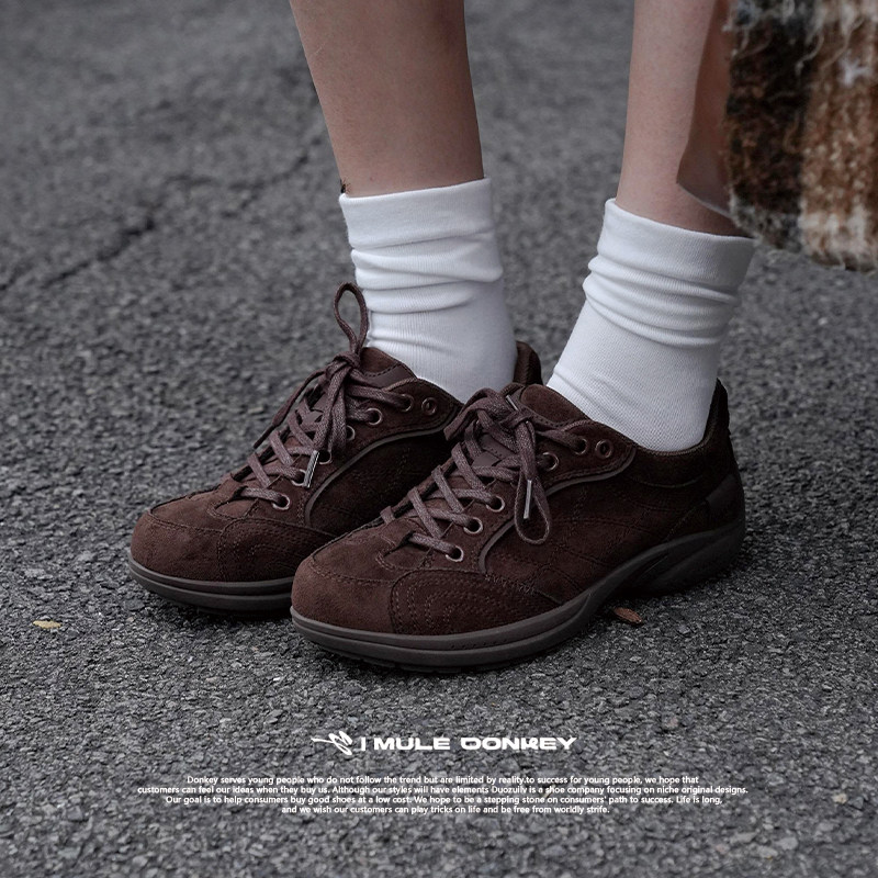 多嘴驴Donkey棕色德训鞋女秋冬复古运动休闲鞋厚底板鞋美拉德鞋子,淘宝优惠券,粉丝福利购,淘宝优惠卷