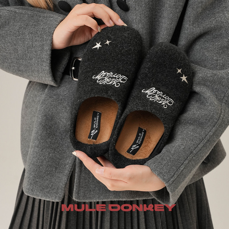 多嘴驴Donkey毛绒勃肯鞋女款冬季保暖毛毛鞋一脚蹬黑色厚底棉拖鞋,淘宝优惠券,粉丝福利购,淘宝优惠卷