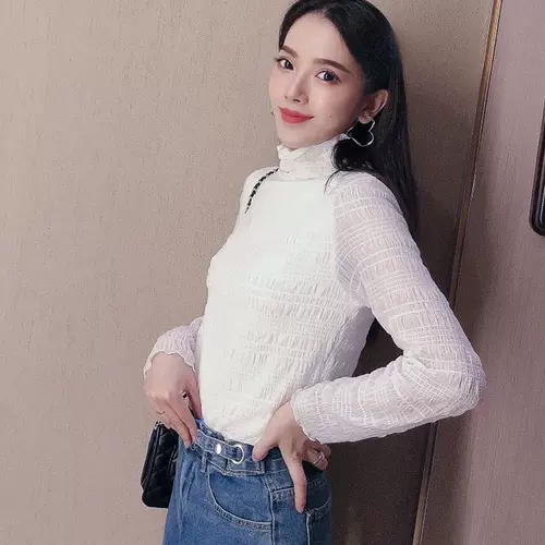 Демисезонный кружевной шелковый приятный телу сексуальный лонгслив, увеличенная толщина