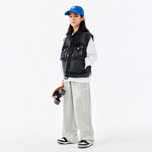 DK童装春季新款女男童运动裤儿童中大童宽松阔腿休闲街舞裤子卫裤 - 图1