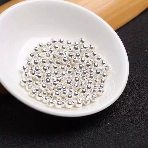 S999 S925 s950足银珠子按克散珠光珠纯银配件DIY编绳小圆珠串珠 - 图1