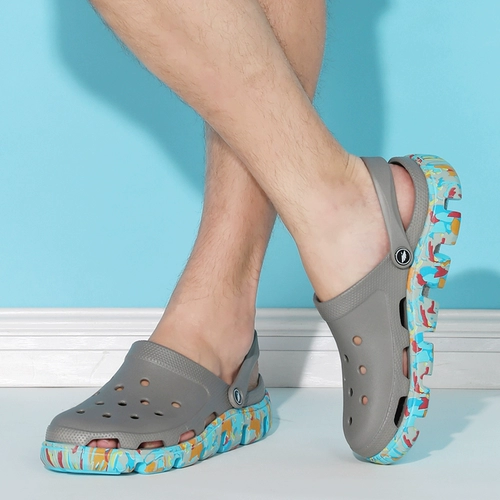 Камуфляжная пляжная обувь, летние тапочки в стиле Crocs на платформе, нескользящие босоножки, коллекция 2023 года, для влюбленных, большой размер