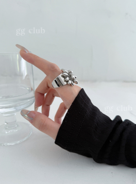 小众时髦重工甜酷银色戒指个性质感冷淡风高级感韩系串珠开口戒