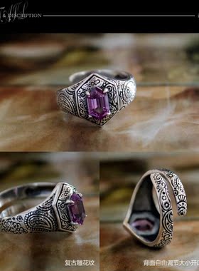 复古雕花纯银开口戒指