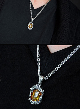 纯银项链吊坠复古男女款天然琥珀