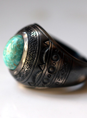 绿松石纯银男士复古做旧戒子