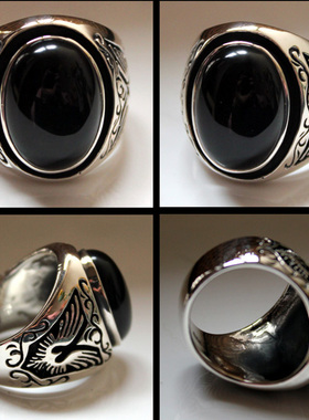 热购银饰进口925泰银黑玛瑙男士