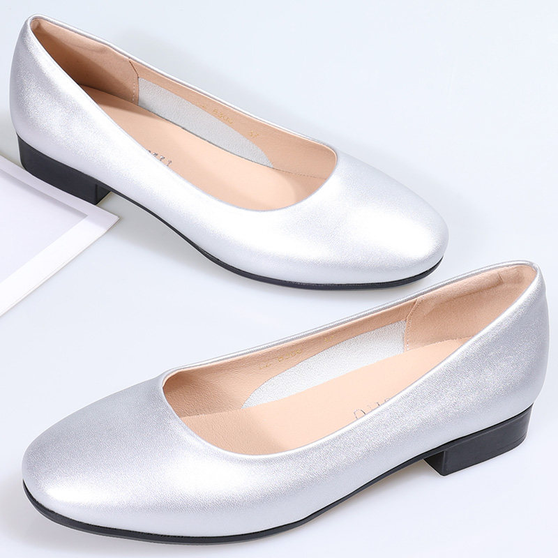 方头银色单鞋女粗跟不累脚软底皮鞋职业通勤女鞋空姐工作鞋低跟鞋,淘宝优惠券,粉丝福利购,淘宝优惠卷