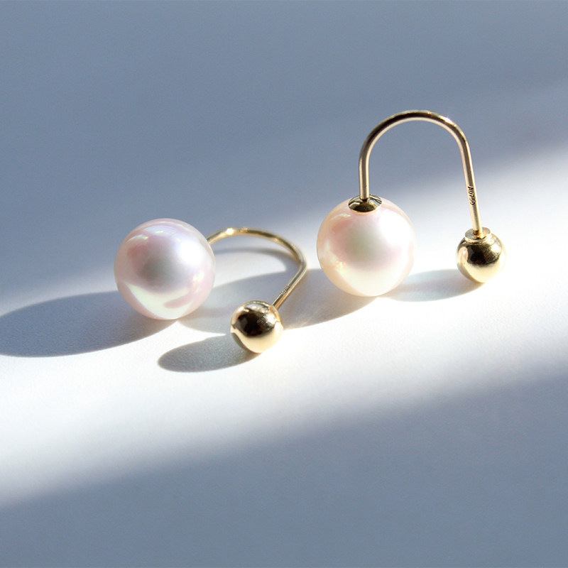 日本akoya天然海水珍珠耳环耳钉18K金耳饰U形耳环 正圆无瑕极强光,淘宝优惠券,粉丝福利购,淘宝优惠卷