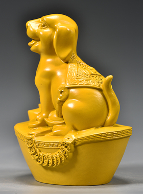 黄色木雕狗摆件十二生肖狗摆设家居补角吉祥物办公装饰红木工艺品