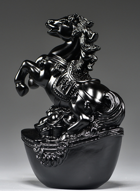 黑色马摆件实木雕刻十二生肖