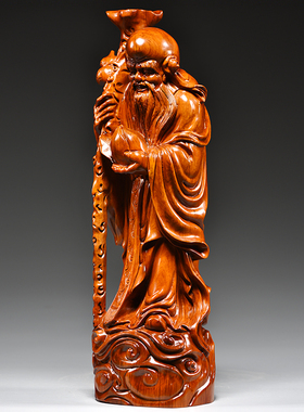 实木质寿星雕刻摆件祝福