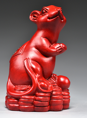 观古红色实木质鼠客厅十二生肖鼠