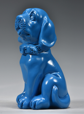 蓝色木质小狗雕刻摆件木制十二生肖木头狗装饰工艺品房屋缺角补角