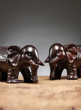 黑檀木雕吸水大象摆件一对实木玄关客厅电视柜装饰工艺品乔迁送礼