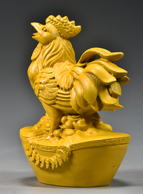 黄色实木雕刻鸡摆件木质十二生肖木头大公鸡吉祥物装饰木制工艺品