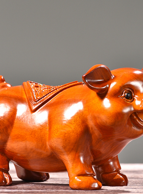 花梨木雕对猪摆件实木质十二生肖猪F动物家居吉祥物装饰红木工艺