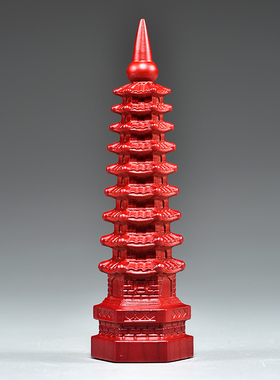 红色桃木九层文昌塔雕刻摆件