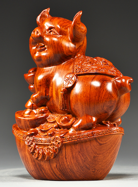 花梨木雕福猪摆件十二生肖三合动物F家居客厅创意摆设红木工艺礼