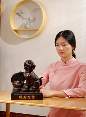 吉祥物客厅摆件十二生肖动物实木
