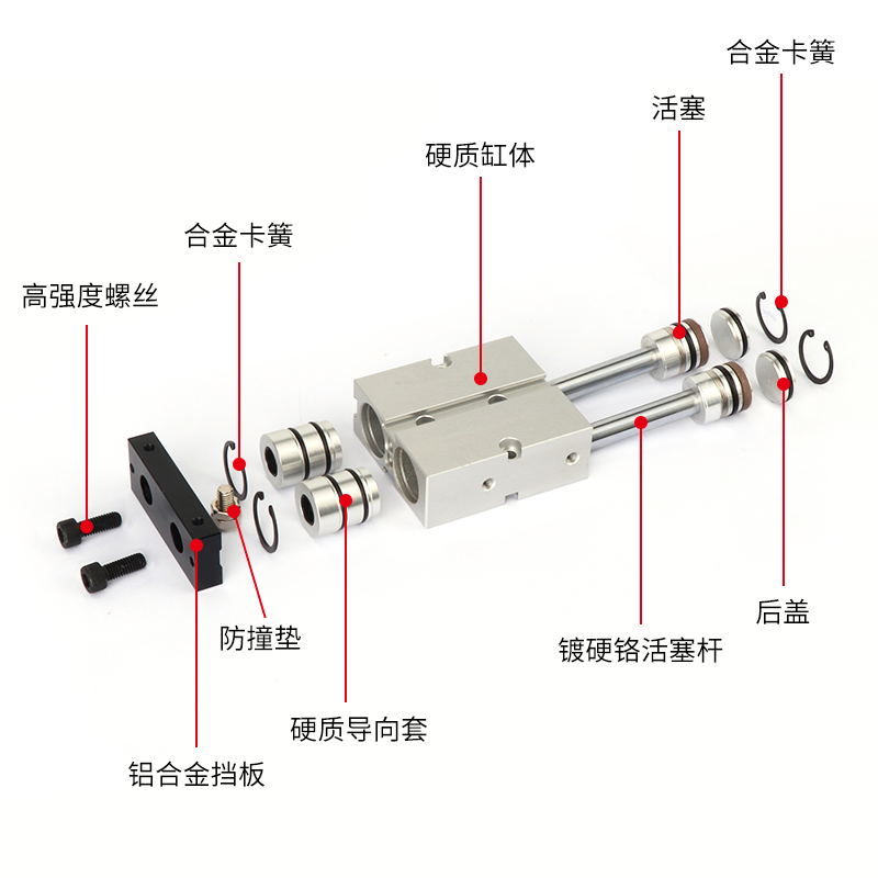 小型双杆双轴气缸大推力TN25/TDA25*10-15X20X30X40X50X75X80X90S - 图1