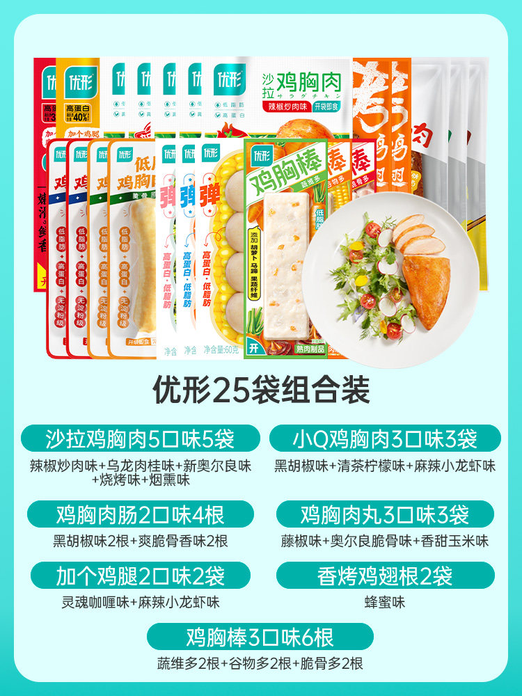 优形鸡胸肉1640g健身代餐大礼包 ishape优形鸡胸