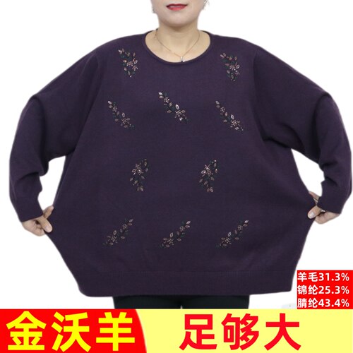 200斤加肥加大码女装特超胖妈妈毛衣宽松中老年羊毛衫冬装长袖016 - 图3